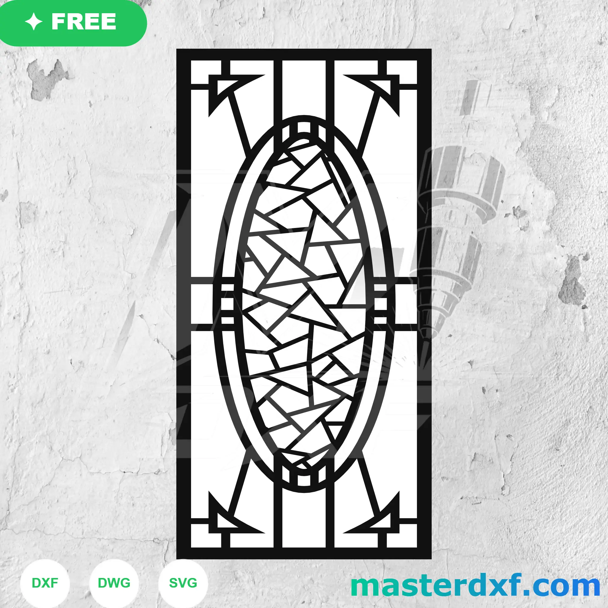Art Deco Stained Glass Oval DXF Panel with Faceted Center DXF File